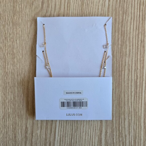 Lulus Alluring Sparkles 14kt Gold Rhinestone Layered Necklace New With Tags - Picture 5 of 16